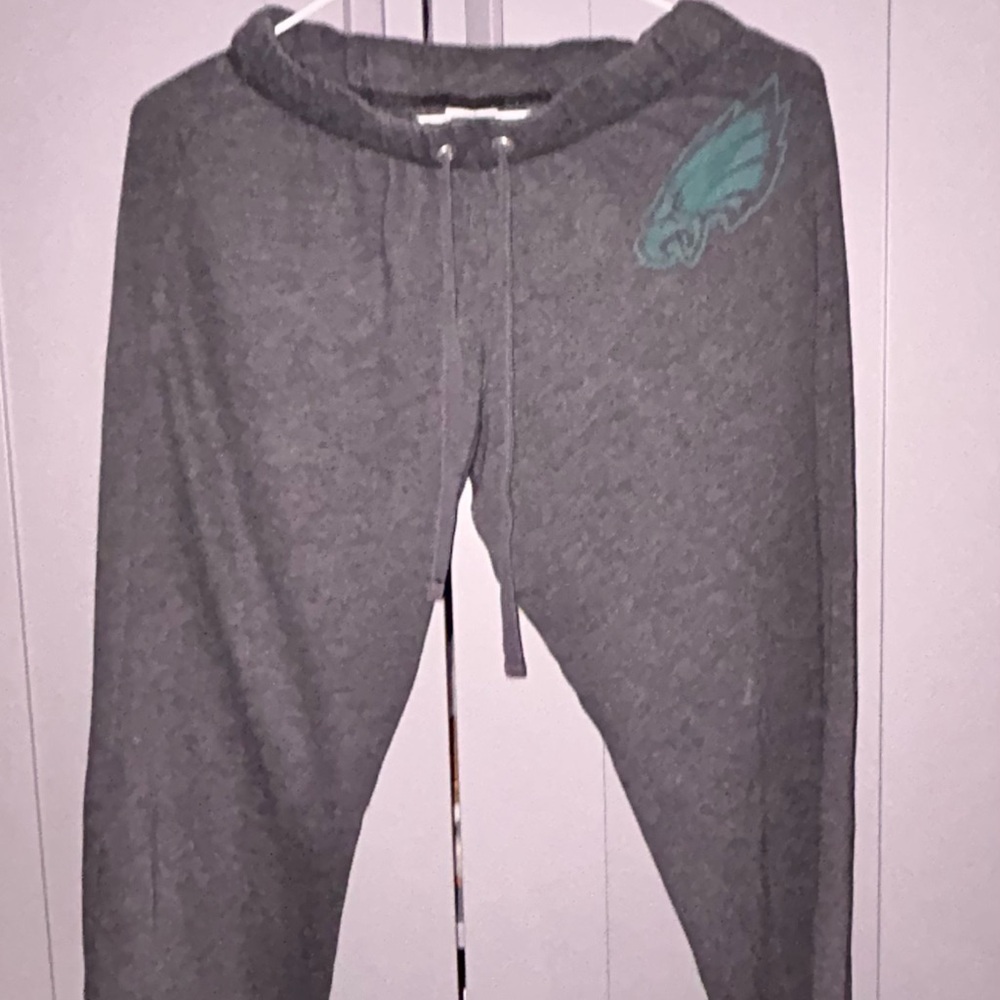 PINK Victoria’s secret Gray Sweatpants with Teal Eagle Patch